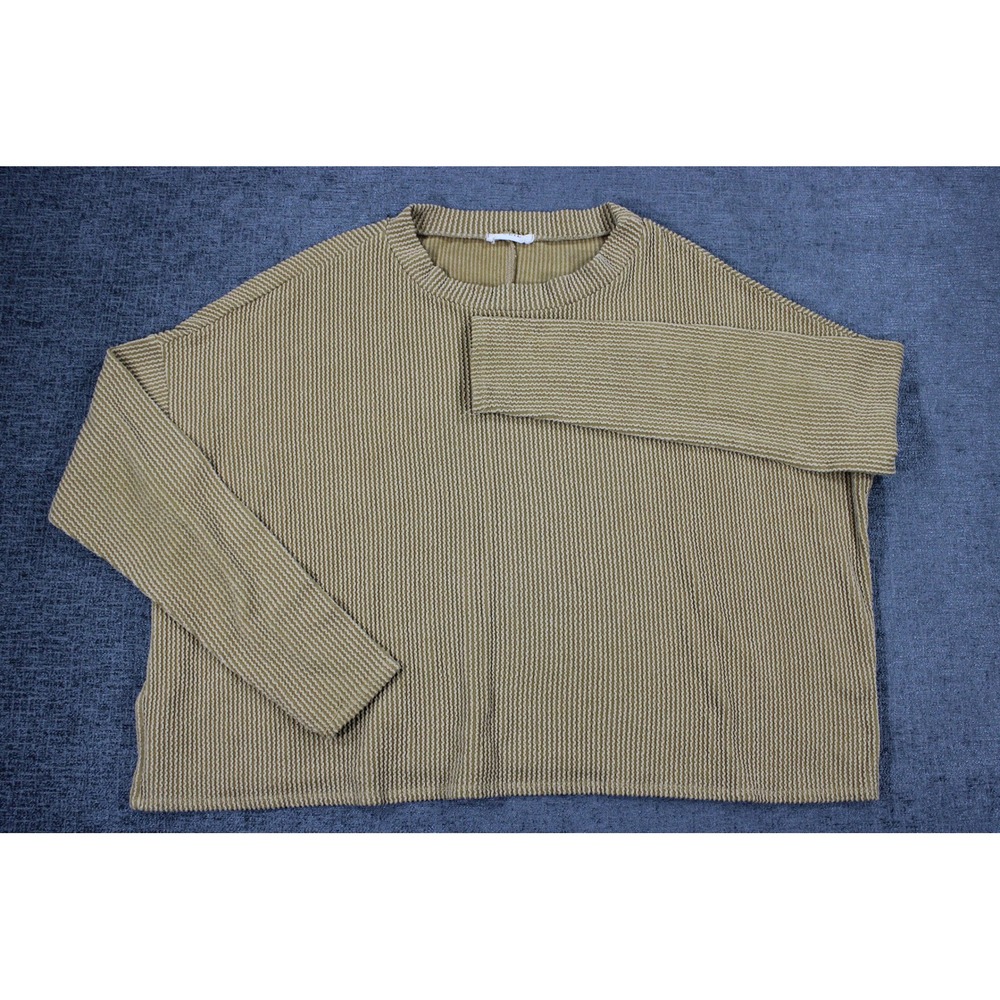 Jolie Mustard Yellow Textured Stripe Boxy Crew Neck Long Sleeve Top